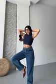 Baggy kar yıkama jeans pantolon koyu mavi d2007 - 2