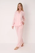 Pembe Straight Önden Düğmeli Pijama Takım thumbnail 2