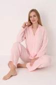 Pembe Straight Önden Düğmeli Pijama Takım thumbnail 1