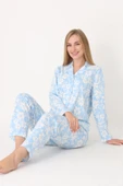 Mavi Flower Effect Önden Düğmeli Pijama Takımı thumbnail 1
