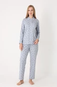Gri Polka Dot Önden Düğmeli Pijama Takım thumbnail 1