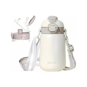 Diller 420ml Pipetli Askılı Çelik Beyaz Çocuk Termos Matara 6 Saat Sıcak/soğuk Tutma Süresi - 1