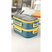 Akayev 1650ml İki Katlı 4 Bölmeli Çelik Yemek Kabı Mavi - 2