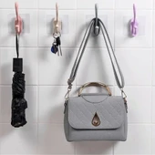 Şeffaf Yapışkanlı 6'lı Renkli Askı Seti Duvar Tipi Pratik Banyo ve Mutfak Düzenleyici thumbnail 3