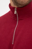 Erkek Bordo Standart Fit Normal Kesim Pamuklu Yarım Fermuarlı Dik Yaka Pamuklu Sweatshirt - 5