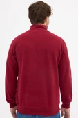 Erkek Bordo Standart Fit Normal Kesim Pamuklu Yarım Fermuarlı Dik Yaka Pamuklu Sweatshirt - 7