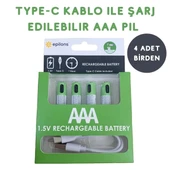 Usb Type-c Şarjlı 4 Adet Aaa 1.5v Lityum Kalem Pil 750mah Uzun Ömürlü - 1