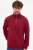 Erkek Bordo Standart Fit Normal Kesim Pamuklu Yarım Fermuarlı Dik Yaka Pamuklu Sweatshirt - 6