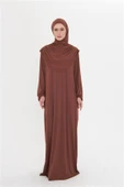 Kahve Tek Parça Namaz Elbisesi Viskon Düz 2503_14 thumbnail 1