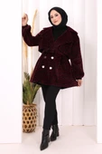 Leopar Düğmeli Kaban 70059-1 Bordo thumbnail 2