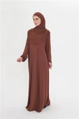 Kahve Tek Parça Namaz Elbisesi Viskon Düz 2503_14 thumbnail 3