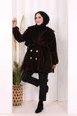 Leopar Düğmeli Kaban 70059-1 Kahverengi - 2