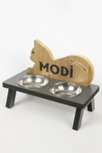 Ahşap Özel Isim Baskılı Kedi Mama Su Kabı Standı Metal Suluk Mamalık Çelik Kaseli Evcil Hayvan - 7