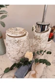 4 Parça El Yapımı Doğaltaş Beton Banyo Seti Tuvalet Fırçalığı Çöp Kovası Kapaklı Kutu Ve Vazo Seti thumbnail 3