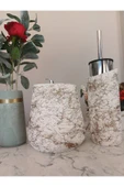 4 Parça El Yapımı Doğaltaş Beton Banyo Seti Tuvalet Fırçalığı Çöp Kovası Kapaklı Kutu Ve Vazo Seti thumbnail 5