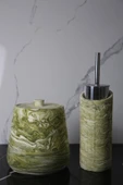 4 Parça El Yapımı Doğaltaş Beton Banyo Seti Tuvalet Fırçalığı Çöp Kovası Kapaklı Kutu Ve Vazo Seti thumbnail 1