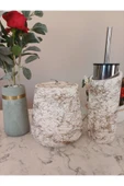 4 Parça El Yapımı Doğaltaş Beton Banyo Seti Tuvalet Fırçalığı Çöp Kovası Kapaklı Kutu Ve Vazo Seti thumbnail 6