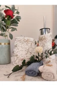 4 Parça El Yapımı Doğaltaş Beton Banyo Seti Tuvalet Fırçalığı Çöp Kovası Kapaklı Kutu Ve Vazo Seti thumbnail 4