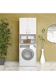 Makbulce Papatya Çamaşır Makinesi Dolabı, Banyo Dolabı, 4 Raflı, Kapaklı, Beyaz Dolap - 3