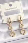 316L Çelik Gold Renk Zirkon Taş Detaylı Sallantı Model Kadın Küpe - TJ-BKP9710 - 1