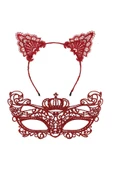 FAYMEM GLOBAL Lüks Kırmızı Dantel Taçlı Maske Seti 2 No - Parti, B, Kostüm Aksesuarı thumbnail 2