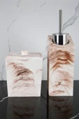 4 Parça Mermer Desenli Beton Banyo Seti Tuvalet Fırçalığı Ve Fırçası Çöp Kovası thumbnail 4