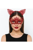 FAYMEM GLOBAL Lüks Kırmızı Dantel Taçlı Maske Seti 2 No - Parti, B, Kostüm Aksesuarı thumbnail 1