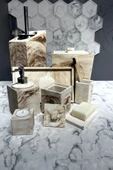 11 Parça Mermer Desenli Beton Banyo Seti Katı Sıvı Sabunluk Mumluk Pamukluk Çöp Kovası Tepsi thumbnail 2