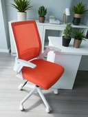 Katlanır Kollu Çalışma Sandalyesi MONTAJLI Ofis ve Bilgisayar Koltuğu Beyaz Kol Turuncu Kumaş - 4