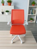 Katlanır Kollu Çalışma Sandalyesi MONTAJLI Ofis ve Bilgisayar Koltuğu Beyaz Kol Turuncu Kumaş - 1