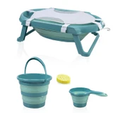 Babyjem Katlanır Bebek Banyo Küvet Seti 5 Parça Turkuaz (Havlu Fileli) thumbnail 1