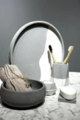 5 Parça Beton Banyo Wc Seti Takımı Sunum Tepsisi Diş Fırçalığı Havluluk Mumluk Katı Sabunluk - 1
