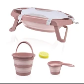 Babyjem 5 Parça Bebek Katlanır Küvet Seti Somon (Havlu Fileli) - 1