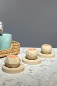 6 Parça Mumluk Seti Beton Tepsili 3'lü Tealight Mumluk Takımı - 1
