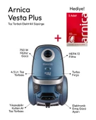 ARNİCA VESTA PLUS ET14130 YIKANABİLİR/KULLAN AT 4,5LT TOZ TORBALI SÜPÜRGE 750W TURBO FIRÇALI-HEPA 13 MAVİ + TOZ TORBASI HEDİYELİ thumbnail 5
