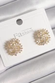 Pirinç Gold Renk Zirkon Taşlı Yonca Model Kadın Küpe - TJ-BKP9792 - 1
