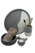 5 Parça Beton Banyo Wc Seti Takımı Sunum Tepsisi Diş Fırçalığı Havluluk Mumluk Katı Sabunluk - 3