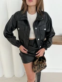 BİÇOMİ Crop bomber deri ceket siyah st2551985 - 1