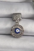 316L Çelik Gümüş Renk Sallantı Zirkon Taşlı Göz Model Nazar Boncuk Detay Nomination Charm - TJ-BC1121 - 1
