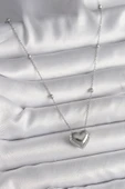 316L Çelik Gümüş Renk Topçuk Detay Zincir Kalp Model Kadın Kolye - TJ-BKO9773 thumbnail 2