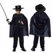 Siyah Renk Zorro Şapkası Zorro Maskesi Zorro Bıyık Çocuk Boy - 1