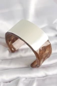 Kahverengi Mermer Desen Akrilik Plastik Gümüş Dikdörtgen Plaka Vintage Kadın Bilezik - TJ-BB6676 thumbnail 1