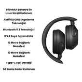 Kablosuz Bluetooth 5.3 Kulak Üstü Kulaklık  Aktif Gürültü Engelleme, Ekstra Bass, 50 Saat Pil Ömrü, Mikrofonlu - 3