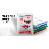 Eva House 3'lü Tekrar Kullanılabilir Vakumlu Poşet Seti Hava Geçirmez 55x90 cm, 80x100 cm, 90x120 cm thumbnail 1