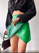 Cep detaylı oval kapaklı deri etek yeşil h240048 thumbnail 3