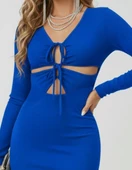 Lucky Life Kadın Uzun Kollu Göğüs Ve Göbek Dekolte Detay Sandy Midi Boy Elbise thumbnail 1