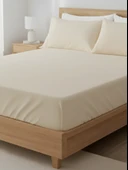 Beylini Lastikli Yatak Çarşaf Seti Yastık Kılıflı Örtü Pamuk Dayanıklı Yırtılmaz Tek Çift Kişilik Bej 120 x 200 CM - 1