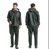 Balıkçı Yağmurluk Alt Üst Takım Haki 0,40 Micron - Avcı - Balıkçı - Çiftçi - Su Geçirmez - Pvc - 1