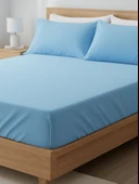 Beylini Lastikli Yatak Çarşaf Seti Yastık Kılıflı Örtü Pamuk Dayanıklı Yırtılmaz Tek Çift Kişilik Mavi 120 x 200 CM - 1