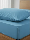Beylini Lastikli Yatak Çarşaf Seti Yastık Kılıflı Örtü Pamuk Dayanıklı Yırtılmaz Tek Çift Kişilik Mavi 120 x 200 CM - 2